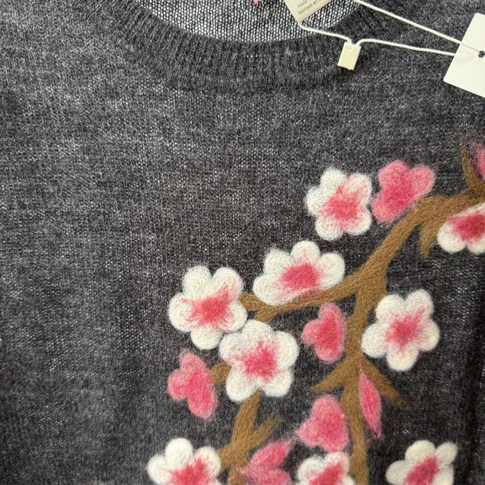 Saccharine New York Sweater Womens Small Gray Wool Alpaca Floral Cherry Blossom - Picture 3 of 10